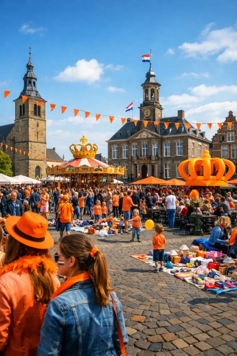 Feestelijke sfeer op Koningsdag in het centrum van Sittard.