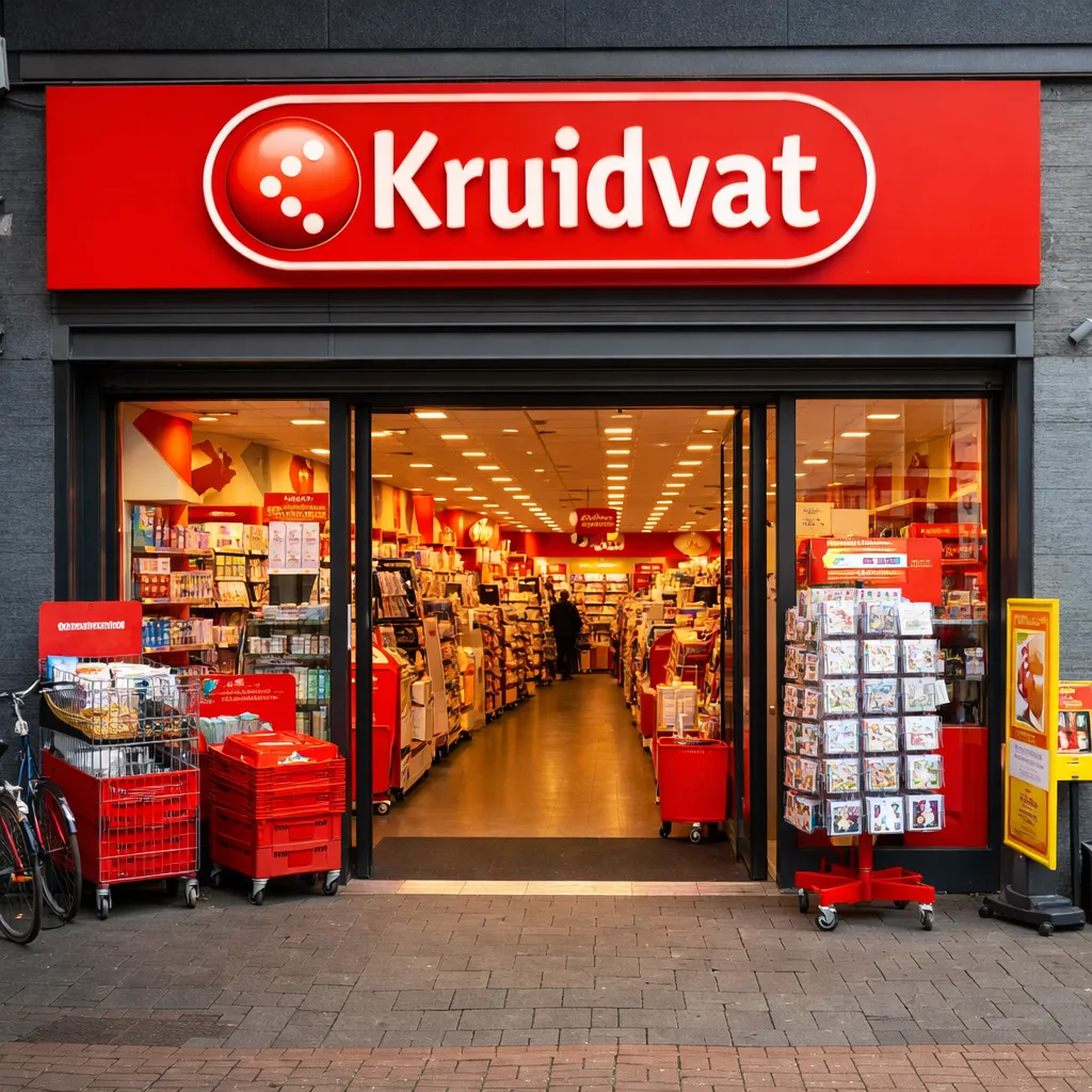 beschrijving: Winkelgevel van Kruidvat in Sittard overdag.