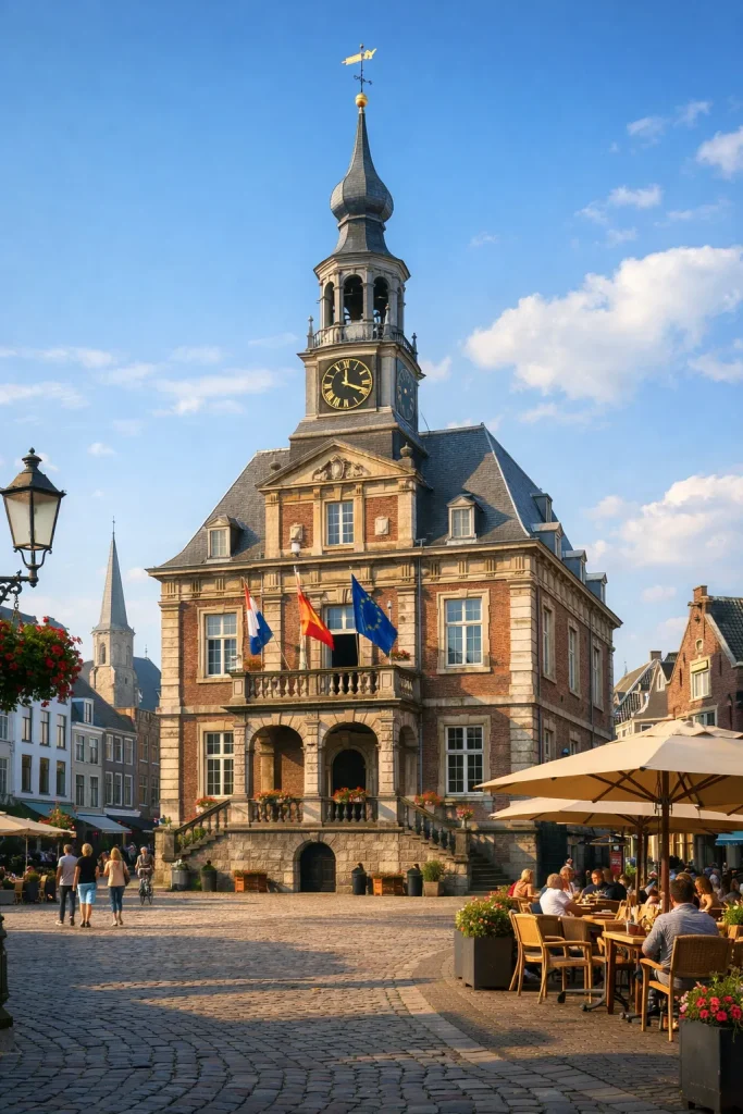 Historisch stadhuis op een sfeervol plein in Sittard.