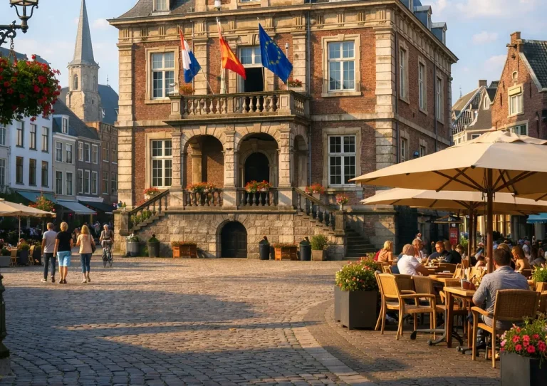 Historisch stadhuis op een sfeervol plein in Sittard.