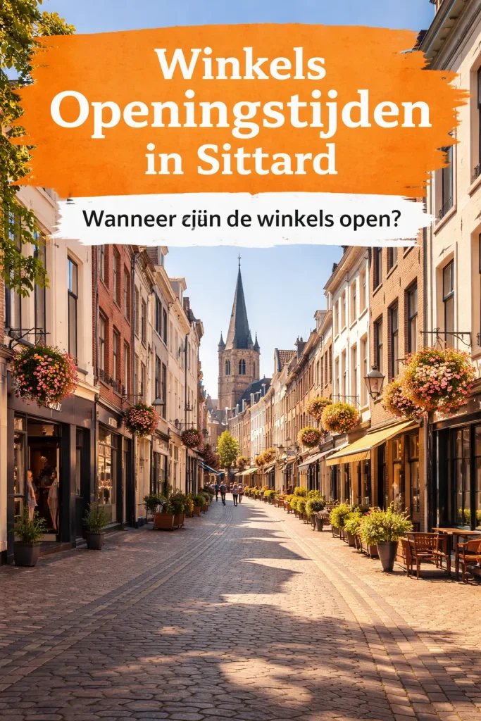 Realistische foto van een gezellige winkelstraat in Sittard met historische gevels en een levendige sfeer.