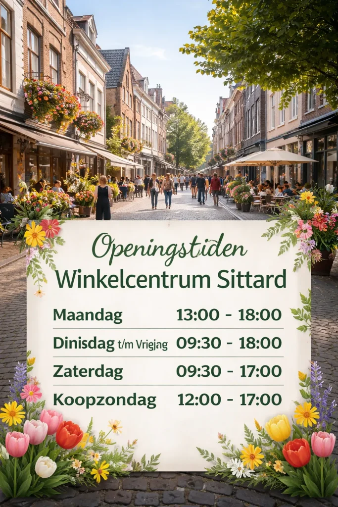 Realistische foto van een gezellige winkelstraat in het centrum van Sittard.